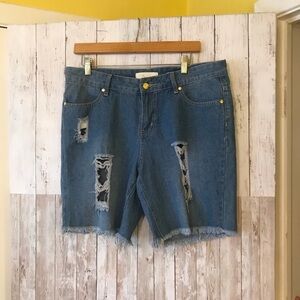 Nicki Minaj Mid-Rise Distressed Bermuda Shorts